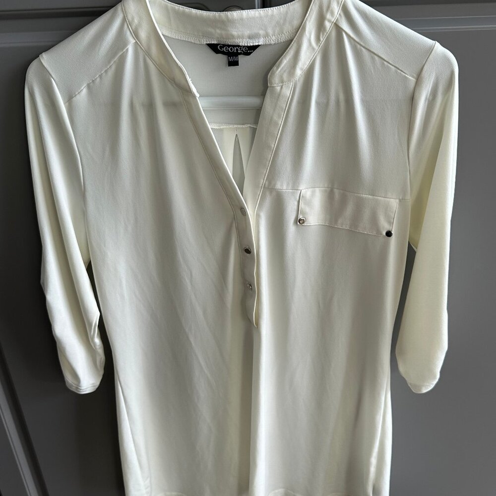 George White Stretch Blouse | Size Medium | Classic Work & Casual Top
